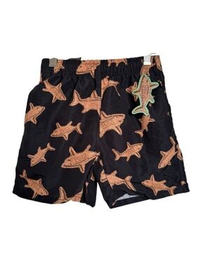4/$25 UZZI Boys Swim Trunks Size Small NWT Black Beige Shark Print Swimwear Pool